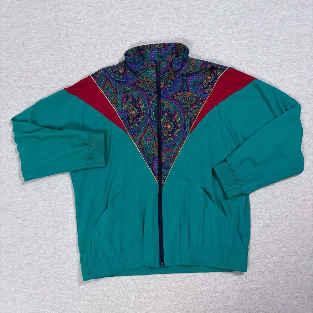 Alfred Dunner Vintage 90s Colorblock Paisley Zip-Up Track Jacket Size 12